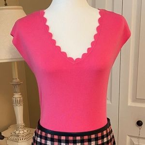 NWT Talbots Pink Scallop V Neck Top